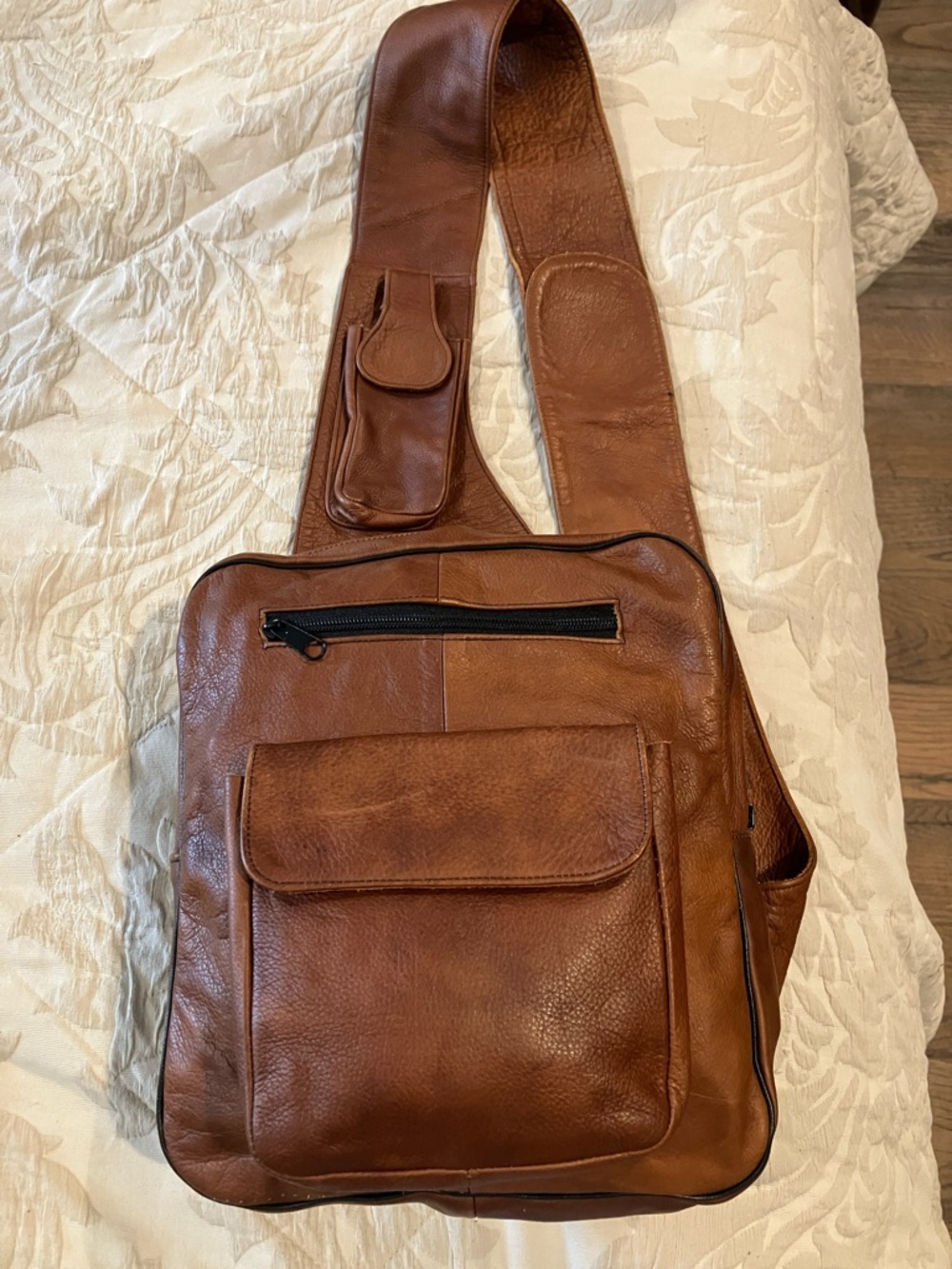 Soft Brown Leather Sling Crossbody Bag - Men or Women